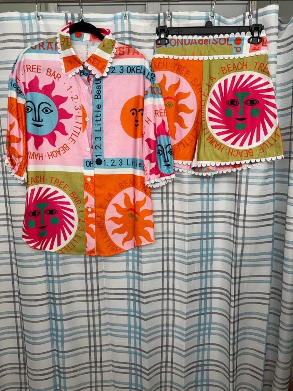 Colorful Sun Graphic Button-Up Shirt & Matching Short Set